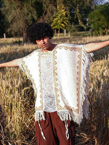 Poncho Boho de Algodón Tejido a Mano para Hombre, con Bordado Tribal Geométrico, Capa Kaftan, Ropa para Festivales, Estilo Gitano - Product Image 6