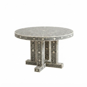 Table basse octogonale bleue géométrique en os incrusté, design rayé, table d'appoint pour salon et chambre, personnalisable, vente en gros - Product Image 4