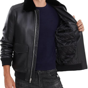 Chaqueta de Cuero Comfortex International, Chaqueta Bomber de Piel de Cordero con Cuello de Piel Auténtica Extraíble, Cierre de Cremallera Frontal, Múltiples Bolsillos - Product Image 4