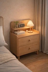 Mesa de Noche de Madera para Dormitorio, Mesa Auxiliar de Esquina con Patas de Madera Maciza - Product Image 2