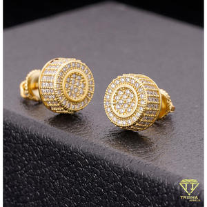 Pendientes de tuerca cilíndricos redondos con incrustaciones de moissanita y diamantes, chapados en oro, de plata de ley 925, joyería de lujo estilo hip hop para hombres y mujeres - Product Image 3