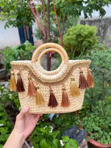 Handcrafted Water Hyacinth Beach <b>Bag</b> with Brown Tassels – Premium Vietnam Artisanal Collection - Product Image 1