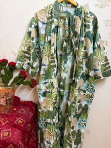 Peignoir Kimono Personnalisé 100% Coton pour Femme, Imprimé Floral Tropical, Léger, Robe de Spa, Demoiselle d'honneur, Été, Col en V, Cordon de Serrage - Product Image 2