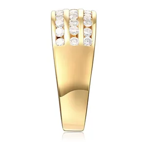 2.20 Ct 3-Row 14K Yellow Gold Simulated Diamond Wedding Anniversary Band <b>Ring</b> - Product Image 1