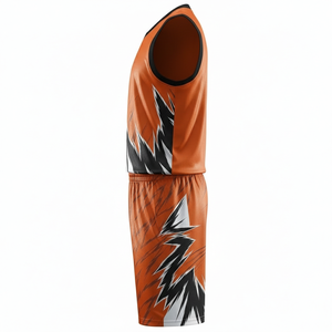 Ensemble de maillot de basket-ball géométrique orange personnalisé sans manches à col ras du cou pour homme, vêtements de sport respirants pour toutes les saisons, sublimé - Product Image 2