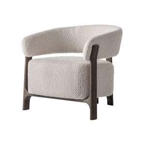 Scandinavian Lounge Chair Solid Teak Curved Open <b>Frame</b> Upholstered Soft Boucle Fabric Luxury Hotel Living Room Furniture - Product Image 1