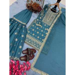 Ensemble haut et pantalon palazzo avec dupatta pour femme, vêtements de soirée, élégant et stylé - Product Image 4