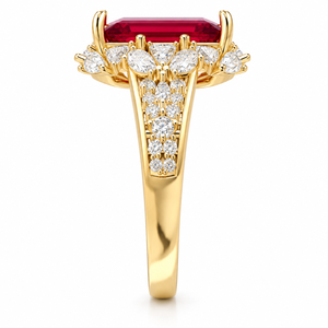 Bague en or massif 14 carats avec diamant de laboratoire rouge rubis taille émeraude et grappe de perles, certifiée IGI, pour femme, idéale pour fiançailles, fêtes et cocktails - Product Image 1