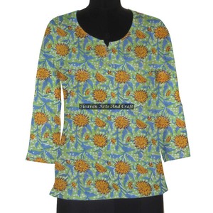 Túnica de algodón con estampado de bloque de mano indio para mujer, blusa, camisa, vestido superior - Product Image 1