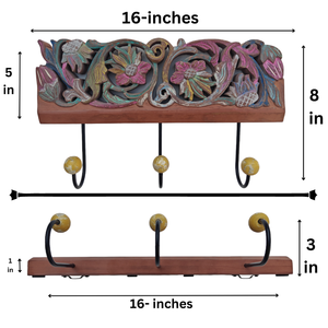 Decoración de Pared de Madera Tallada Multicolor, Estilo Smart Art, con 3 Ganchos, Acabado Verde Lavado, Madera Sintética - Product Image 6