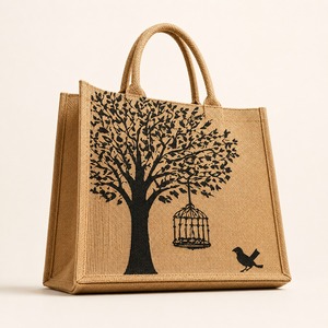 Bolsa de Yute con Logotipo Personalizado, Diseño Étnico de Dibujos Animados, Tejida, Tamaño Mediano/Grande, Gran Capacidad, Bolso de Hombro, Asa Flexiloop de Gujarat, Venta al por Menor - Product Image 2