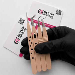Pinzas para Pestañas Profesionales Rectas/45°/Curvadas, Duraderas, de Acero Inoxidable, Antimagnéticas, Antiestáticas, con Punta Lisa, Color Nude - Product Image 4