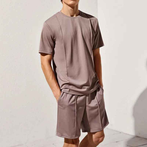 Nouvel ensemble décontracté pour homme : T-shirt à manches courtes et short en coton respirant, ensemble de survêtement tricoté uni doublé pour homme - Product Image 6