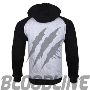 Sweat à capuche unisexe BLOODLINE gris et noir avec imprimé griffe, fermeture éclair sur le devant, toutes saisons, en coton respirant et protecteur - Product Image 1