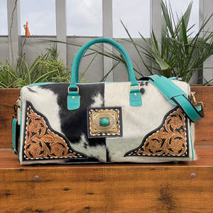 Moda personalizada Venta caliente Tooled cuero de vaca genuino grande y pequeño Duffle 2 piezas Combo Set equipaje viaje conjunto para Unisex - Product Image 5