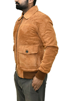 Blouson aviateur en peau de mouton pour homme avec fermeture éclair, col montant, coupe décontractée, couleur unie, en toile fine, idéal pour l'hiver