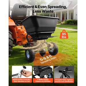 Épandeur à remorque de 9,8 pieds avec pneus tout-terrain de 10 pouces, capacité de 85 lb, trémie réglable - Product Image 2