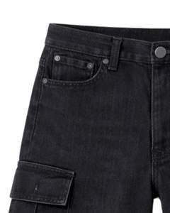 Pantalones cortos cargo de mezclilla negros personalizados para hombre, pantalones cortos vaqueros utilitarios con múltiples bolsillos, corte regular, ropa informal de calle, para verano. - Product Image 2