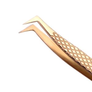 Pince à cils en acier inoxydable doré en forme de L, avec poignée diamantée, pointe en fibre à 90 degrés, pour extensions de cils volume, fournisseur OEM - Product Image 3