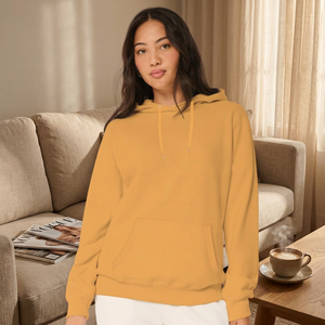 Sweat-shirt à capuche unisexe en molleton jaune moutarde, coupe classique, décontracté, pour l'automne, avec poche avant, respirant, tricoté, couleur unie - Product Image 5
