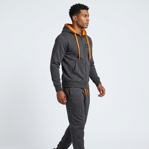 Mens Solid Zip up Hoodie Tracksuit <b>Set</b> 100% Cotton Fleece Hooded Jacket & Jogger <b>Pants</b> <b>2</b> <b>Piece</b> Casual Sportswear - Product Image 2