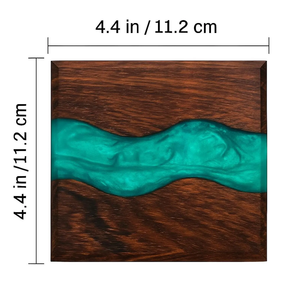 Posavasos Cuadrado Elegante de Madera de Olivo y Resina, Diseño Único, Aislamiento Térmico, Hecho a Mano, para Bebidas, Cerveza, Café, Té, Protector de Mesa - Product Image 1