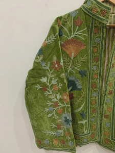 Soft Velvet Suzani Bohemian Coat with Floral Embroidered Striped Cotton Lining Handmade Free Size Winter <b>Gilet</b> - Product Image 6