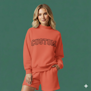 Conjunto de Moda Coordinado de Invierno para Mujer: Top de Cuello Alto Acanalado y Shorts de Cintura Alta hasta la Rodilla, Suaves y Elásticos de Poliéster/Algodón - Product Image 1