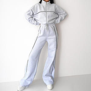 High Quality French Terry Zipper Fashion Hoodie Set Custom logo Applique Embroidery Cut Hoodie Sweatpants <b>Jogging</b> <b>Suit</b> for Women - Product Image 1