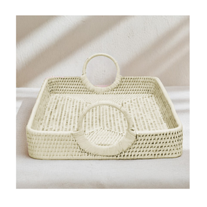 Bandeja de Servir de Ratán Tejida a Mano Ecológica con Asas de Madera, Diseño Rústico, Decoración para el Hogar y la Cocina, Organizador para Té, Café y Aperitivos - Product Image 2