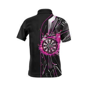 Polo de Manga Corta para Hombre con Estampado de Dardos en Negro y Rosa, Cuello con Botones, Jersey Deportivo - Product Image 3