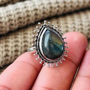 Boho <b>Labradorite</b> Vintage Brass <b>Ring</b> Silver Plated Tribal Cocktail Wholesale <b>Ring</b> For Women - Product Image 4