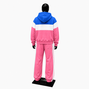 Conjunto de Sudadera con Capucha y Pantalones Deportivos para Hombre, Diseño Color Block en Rosa, Azul y Blanco, Estilo Casual, Deportivo, en Oferta - Product Image 2