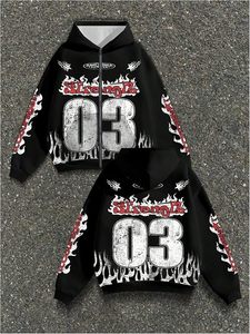 Men's Y2k Number Graphic Zip Up Hoodie Sweatshirt <b>Gothic</b> Long Sleeve Hooded Casual <b>Jacket</b> Streetwear - Product Image 5