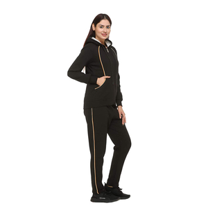 Women's Black Hooded <b>Tracksuit</b> Set Full Sleeve Zipper Front Solid Color Casual Wear with Side Pockets Autumn Season - Product Image 2