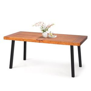 Set Tavolo da Pranzo per 6 Persone in Legno di Pioppo, Finitura Teak per Interni ed Esterni, Tavolo da Picnic con Gambe in Acciaio Verniciato a Polvere - Product Image 1