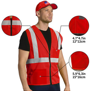 Chaleco de Seguridad Personalizado para Hombre con Bolsillo en el Pecho, Franjas Grises, Ropa de Trabajo, Material de Malla de Poliéster Reflectante, Logotipo Personalizado - Product Image 4