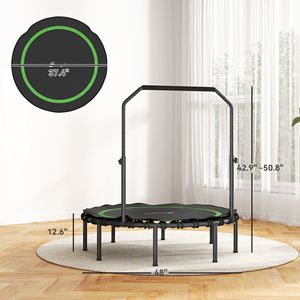 Mini Trampolín Plegable de 48 Pulgadas con Barra Ajustable, Verde, para Uso en Interiores y Exteriores, Apto para Adultos - Product Image 3