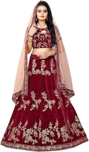 Ensemble Lehenga Choli en velours rouge brodé de perles et de pierres Moti, tenue de mariage, voile en tulle, robe de soirée pour femmes - Product Image 2