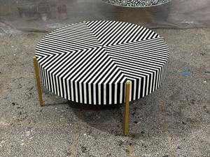 Venta Exclusiva de Mesa de Centro con Incrustaciones de MOP en Blanco y Negro de Calidad Estándar, Diseño Único con Incrustaciones de Hueso, Estilo Art Deco para Bodas - Product Image 6