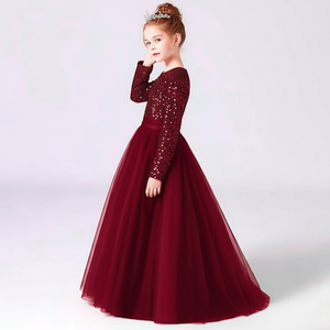 Vestido de Princesa de Alta Calidad en Terciopelo Marrón con Lentejuelas Bordadas y Malla Suave para Niñas, Vestido de Fiesta, Venta al Por Mayor, OEM, ODM - Product Image 3