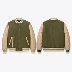 Blouson universitaire pour homme en laine avec manches contrastantes en cuir, personnalisable avec nom et numéro, vêtement de sport universitaire, fournisseur en gros - Product Image 4