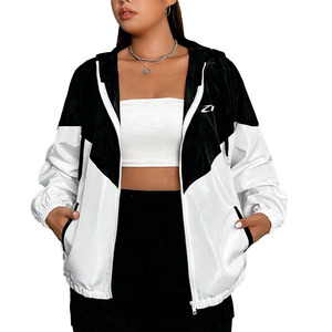 Veste coupe-vent blanche personnalisée pour femme, légère, imperméable, à capuche, zippée, style sportswear, color block, décontractée, pour l'extérieur – Fournisseur - Product Image 1