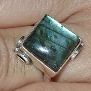 Labradorite Natural Grey <b>Cushion</b> <b>Ring</b> 925 Sterling Silver Handmade Boho Statement Promise <b>Ring</b> for <b>Wedding</b> Party Anniversary - Product Image 6