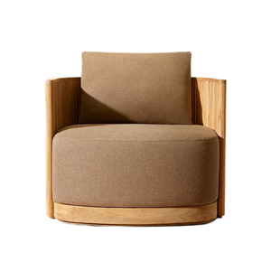 Sillón de Exterior Contemporáneo con Giro de 360 Grados, Estructura Curva Elegante de Teca Sólida, Muebles de Jardín de Lujo - Product Image 1