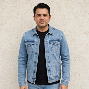 Custom Men's Light Blue Denim <b>Jacket</b> – Vintage Washed <b>Trucker</b> <b>Jacket</b>, Casual Streetwear, OEM & ODM Clothing Manufacturer - Product Image 1