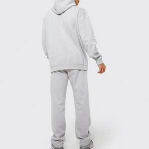 Conjunto de chándal de invierno para hombre, estilo urbano, corte holgado, con efecto desgastado, lavado ácido y descolorido por el sol, 100% algodón, con sudadera con capucha y pantalones de chándal, con cremallera y pedrería - Product Image 2