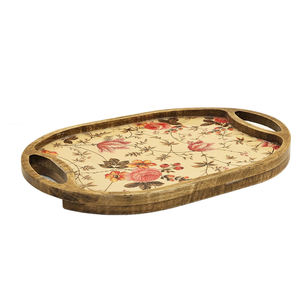 Plateau de service ovale en bois avec motif floral chinois traditionnel pour une présentation de table élégante - Product Image 6