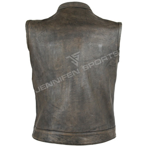 Gilet de motard en cuir de vachette véritable pour homme, style décontracté et vintage, fermeture éclair sur le devant, poches intérieures - Product Image 3