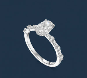 Bague de fiançailles en or blanc avec diamant ovale de 1 carat cultivé en laboratoire, pierres latérales de 0,18 carat, VVS2, certifiée IGI, vente en gros - Product Image 3